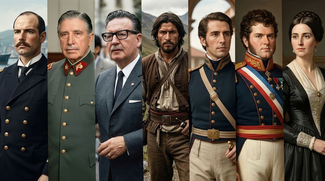 Retratos ilustrados de las siete figuras en disputa